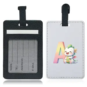Durable PU Luggage Tag Cover, Personalized Suitcase ID Card Holder, Waterproof & Dustproof Design, Cartoon Animal Initials Patterns