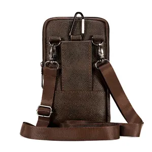 Genuine Leather Business Sling Bag, Multi-layer Cowhide Waist Bag For Men With Coins Phone Purse and Belt Pack
