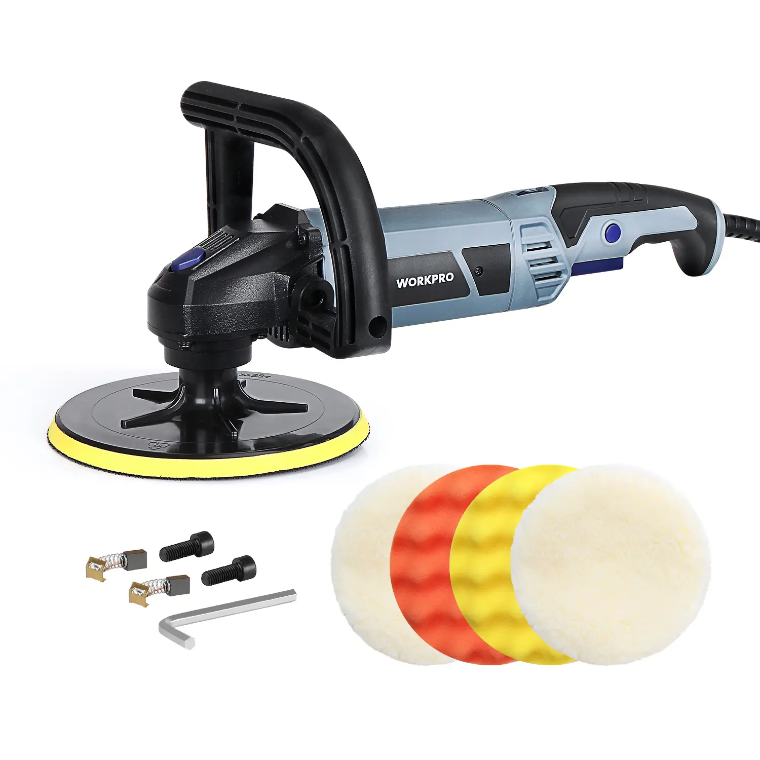 #fathersdaygift WORKPRO Buffer Polisher - 7-inch Car Buffer Waxer with 4 Buffing and Polishing Pads, 6 Variable Speed 1000-3800 RPM, Detachable Handle, Ideal for Car Detailing, Sanding, Polishing, Waxing
