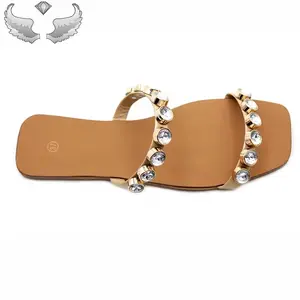 Luxury Gold Rhinestone Flat Sandals for Women Elegant Comfortable Design Perfect for Special Occasions
