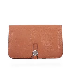 Pre-owned HERMÈS Taurillon Clemence Calfskin Wallet Hermes Gold Brown 72975139