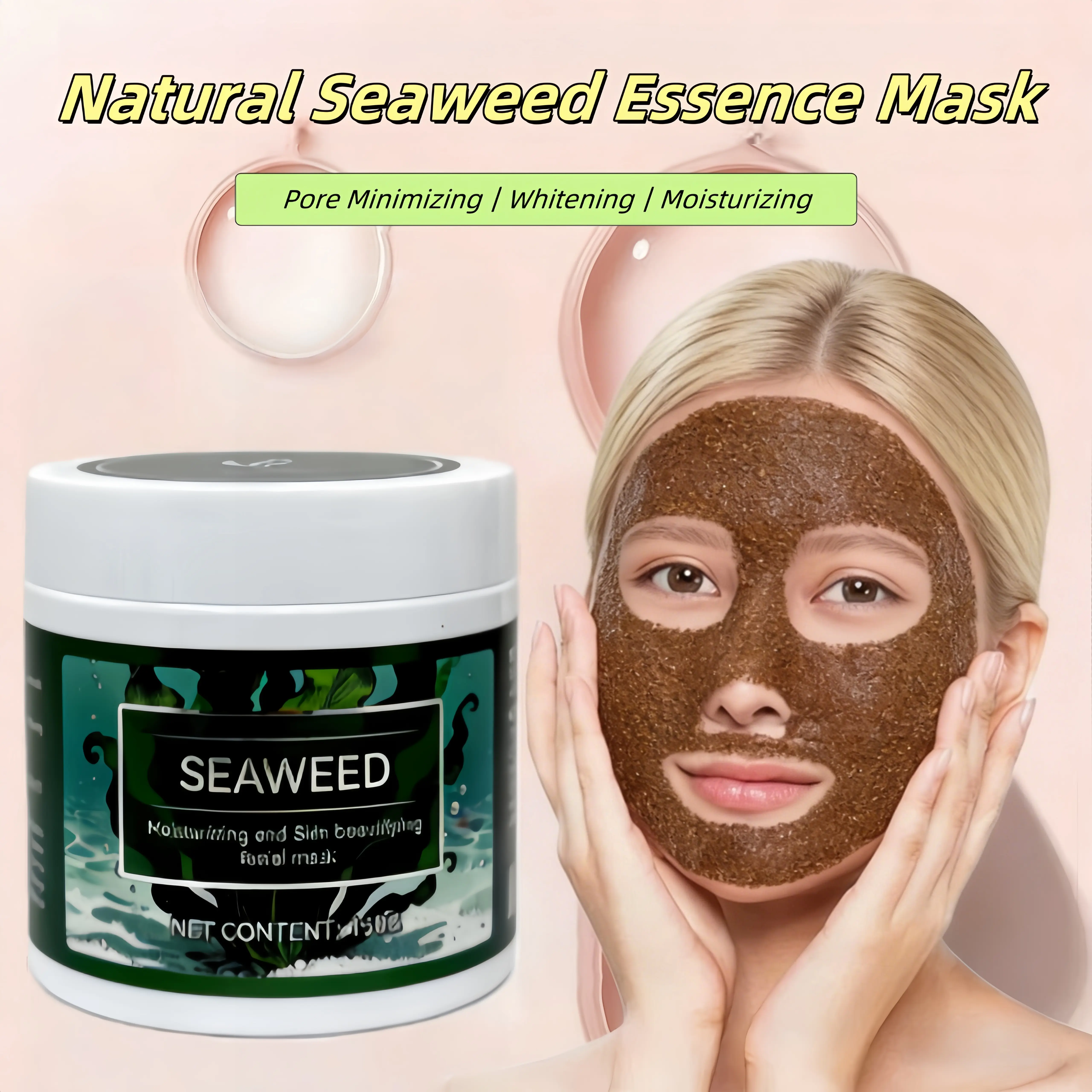 Natural Clay Seaweed Peel-Off Mask, 150g Tiny Particles, Hydrating, Moisturizing, Oil-Control, Soothes Dry Skin, Rejuvenates Complexion, Anti-Aging for All Skins, Unscented, Face Care Products