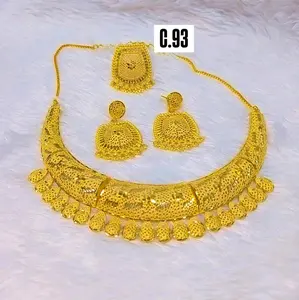 C.93 Gold Color Necklace Set with Earrings and Pendant for Women's Elegant Jewelry Collection