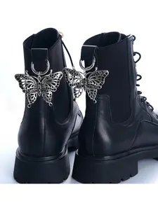 Vintage Boot Shoe Buckle Pendant, Hollow Dark Butterfly Angel Wing Charm, All Season Footwear Accessory, Iron Material