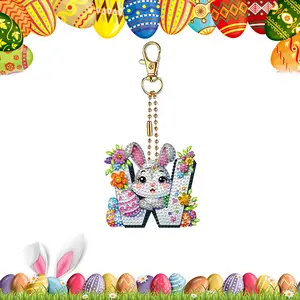 Easter Diamond Art Keychain Ornaments Double Sided Hanging Key Chains Diamond Painting Keychain Kits Diamond Painting Backpack Pendant for Adults Key Ring Art Pendant Decor