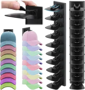 Hat Organizer for Baseball Caps 2 Pack - Multilayer Hat Storage Rack with Strong Adhesive, 2 Mounting Options, Holds Up to 40 Hats, Wall/Door Mount for Bedroom Closet(Black)