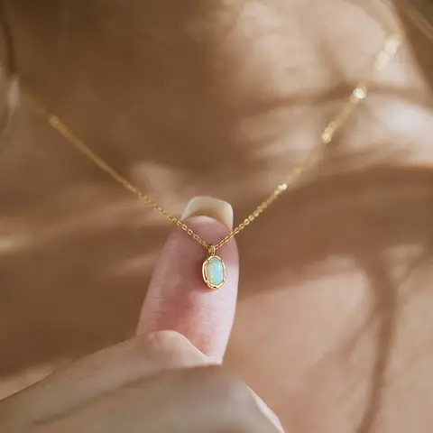 modmints Dainty White Artificial Opal Necklace - Women's Jewelry, Daily Wear Necklace, Mother's Day Gift Idea