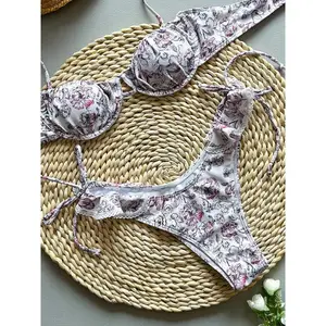 summer beach suit swimwear Sexy Spaghetti Strap Print Bikini 2 Piece Set Women Split Swimsuit High Waist Beach Bikini 2025 New Summer Swimwear Bikinis Set
