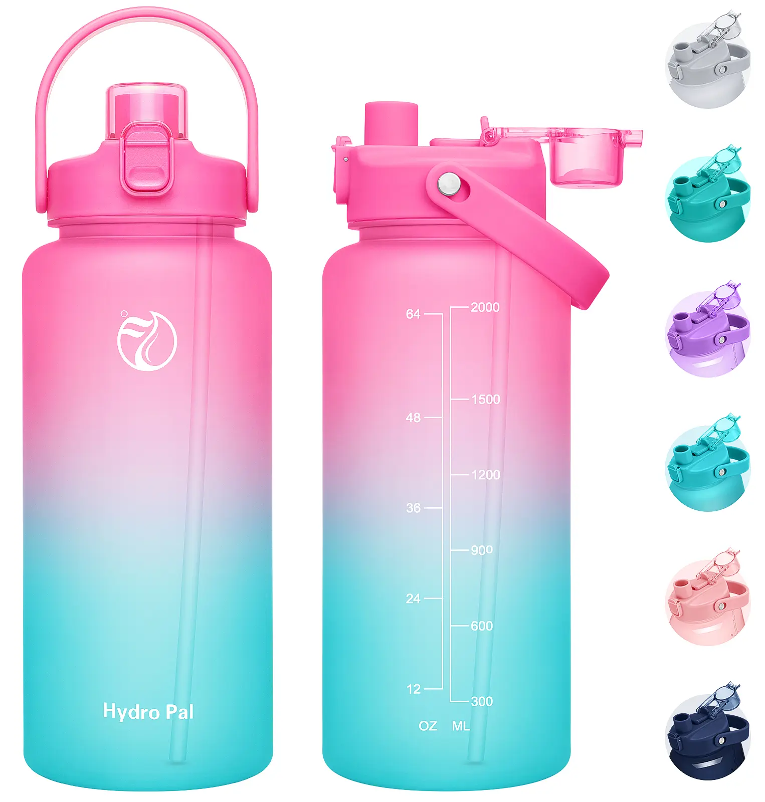 64OZ Water Bottle with 2-in-1 Lid(Chug & Straw) for Daily & Sports Use - Handle & Leak-Proof , 2pcs Straw #Summervibes, Hydration Bottle, Leakproof Straw Cup,summervibes