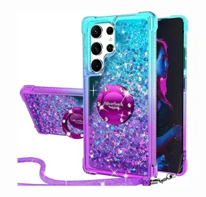 XYZ for Samsung Galaxy S26 25 24 23 22 Puls Ultra Phone Case with Ring and Lanyard Accessories,Shockproof,Women's Shiny Holographic Glitter Sequin Cute Case,Diamond Ring Protective Phone Case