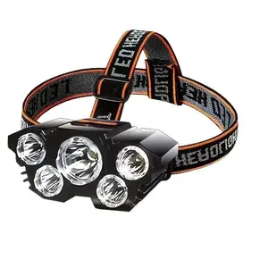 5 LED Rechargeable Headlamp USB Headlight Super Bright 18650 Battery Head Lamp for Camping Running Fishing Hiking Adjustable Waterproof Hands-Free Head Torch Outdoor Light High Performance Flashlight Multifunctional Flashlight