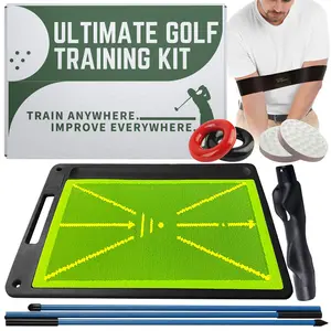 6-in-1 Golf Training Aid w/Divot Board, Golf Grip Trainer, Swing Trainer, Alignment Sticks | Golf Accessories for Men & Women | Hitting Mat Practice Indoor & Outdoor