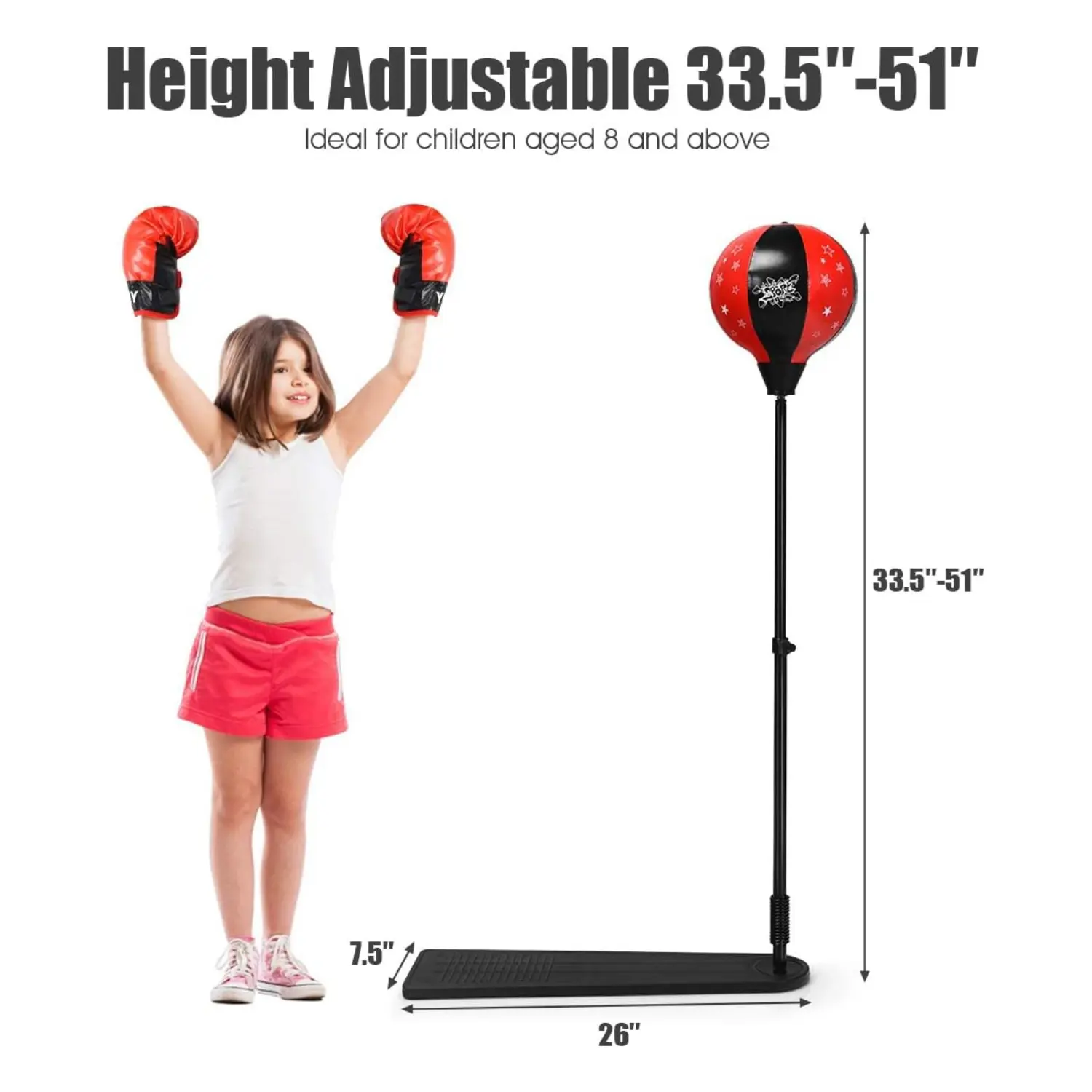 Red, 33.5” to 51” Adjustable Height, 