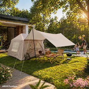 5.72m² ARCH Inflatable Family Camping Tent, 4-Season Windproof Cotton Fabric Shelter with Mesh Windows, Pump, Easy Setup, Waterproof Tent Canopy, Glamping Camping Canopy Shelter Summer Travel Tent Dome Tent