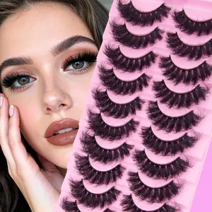 PURELEOR Thick Lashes for a Dolly Look Soft Fluffy- False Eyelashes with DD Curl Russian Strip Lashes 10 Pairs Pack for Cat Eye Makeup