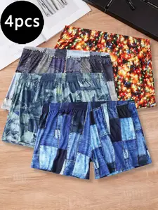 4-pack men's underwear, printed boxer shorts, moisture wicking, loose, breathable, soft and comfortable men's boxer shorts S-XXL
