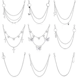 FLORIDECO 9Pcs Pants Chain For Women Men Butterfly Lock Charm Punk Goth Hip Hop Rock MultiLayer Belt Chain Wallet Chain Pocket Chain Baby K Nose Ring Pendants Jewelry