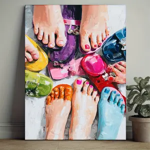 1 framed funny comic-style women's foot SPA art painting - wall decoration for manicure and pedicure, suitable for nail art, podiatrist gifts, spa decorative painting, 2D flat design