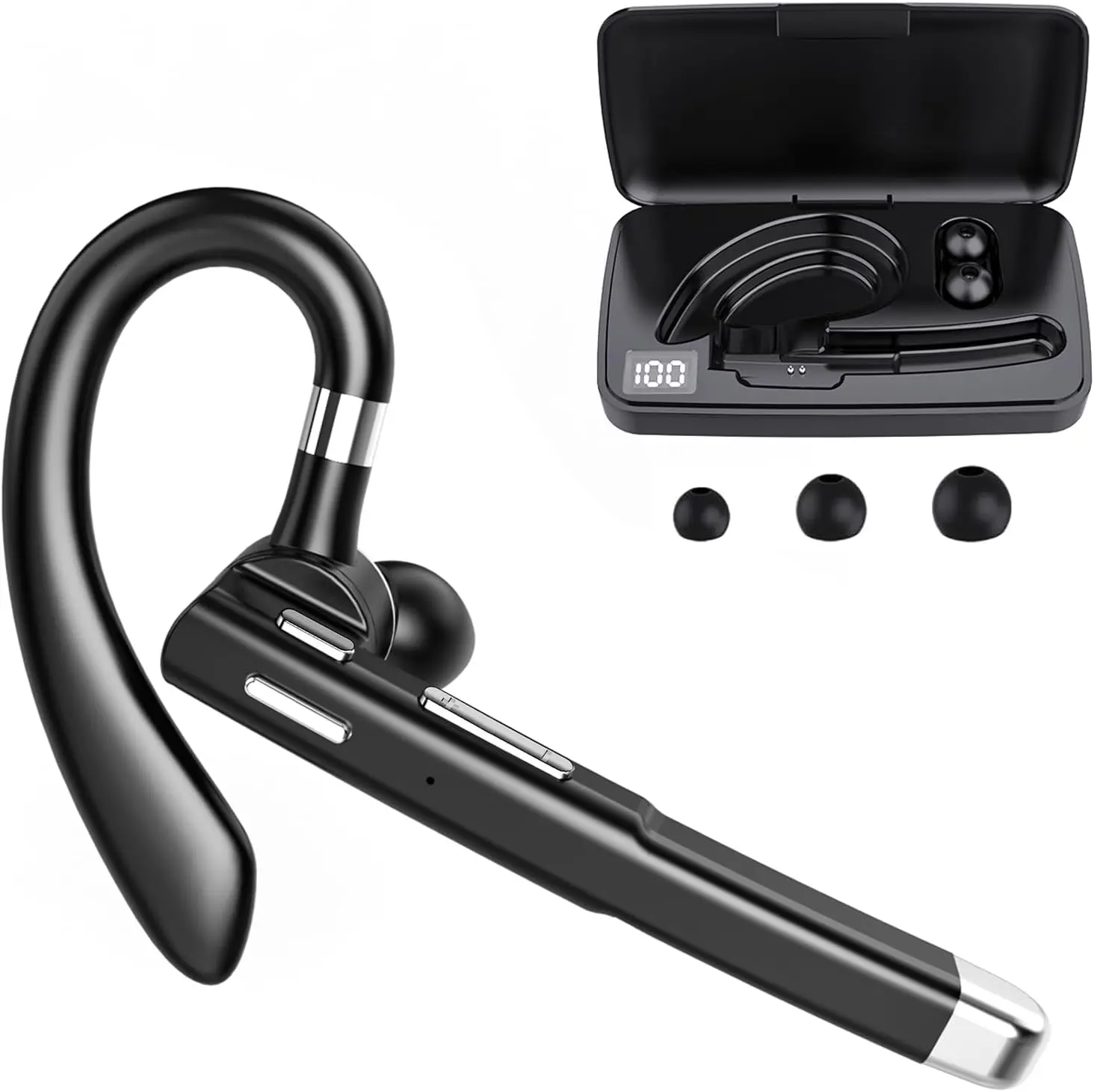 Headset,  Earpiece with 500mAh  Case 80 Hours Talking TimeV5.1 Hands-Free Earphones with Built-in Mic for Driving/Office/Business, Compatible with IOS and Android