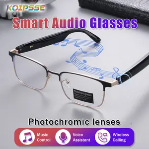 Koipsse Smart translation glasses, stainless steel frame, photochromic lenses, business multi-functional TWS earphones sunglasses, casual glasses suitable for indoor and outdoor use, unisex high-quality speaker, recommended gift.