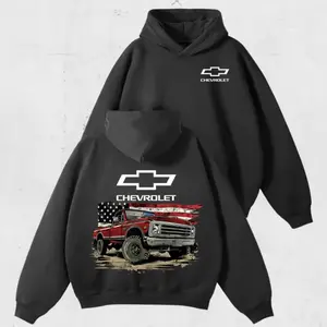 Chevy Truck Hoodie, Vintage Pickup With American Flag Pullover, Classic Chevrolet Hoodie, Patriotic Car Guy Gift, Unisex Retro Gear