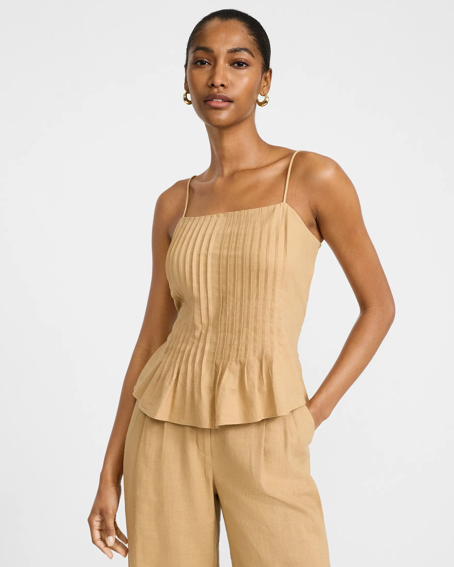 Express Summer-Blend Linen Pintuck Peplum Cami