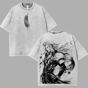 Sephiroth main villains one wing angel final fantasy vii action rpg art Game Washed Tshirt hoodie 2 Sided Cotton Unisex Menswear 90s graphic tees streetwear clothes video gamer t-shirt
