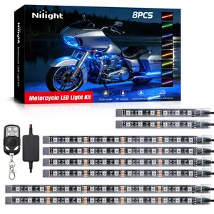 Nilight 8PCS Motorcycle RGB Led Light Kit Waterproof Multi-Color Atmosphere Lights Lamp with 4Key RF Wireless Remote for Harley Davidson Honda Kawasaki Suzuki