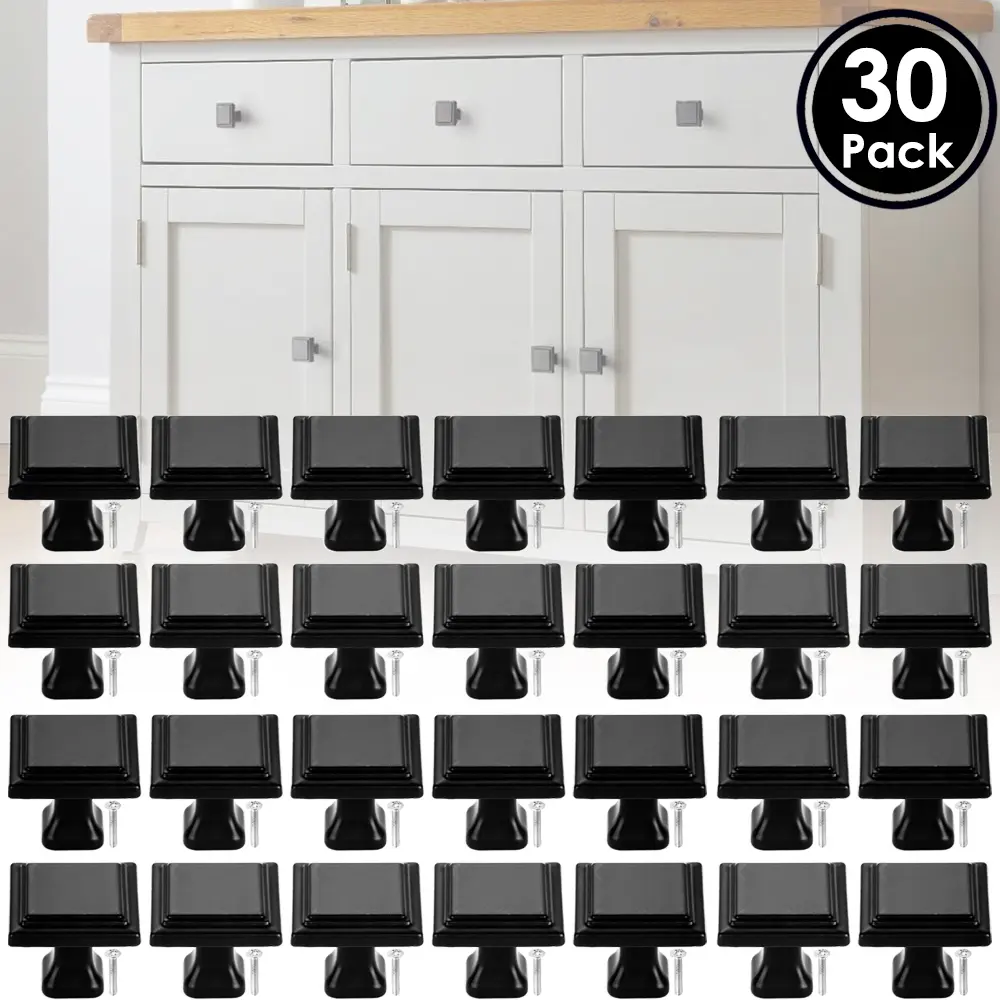 30 Pack Matt Black Cabinet Knobs, 1.1 Inch Kitchen Cabinet Hardware Square Knobs for Cupboard and Drawer 30 Pack Matt Black Cabinet Knobs, 1.1 Inch Kitchen Cabinet Hardware Square Knobs for Cupboard and Drawer
