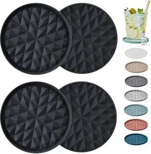 Silicone Coasters for Drinks[4 Pack]- Cup Mat for Tabletop Protection-Non-Slip, Non-Stick, Coffee Table Decor, Great Gift for Any Occasion, Black