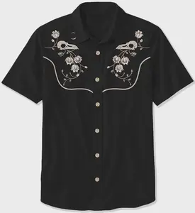 Flower And Raven Skull Hawaiian Shirt Western Style Print Short-sleeve Button-down Summer Gift Black