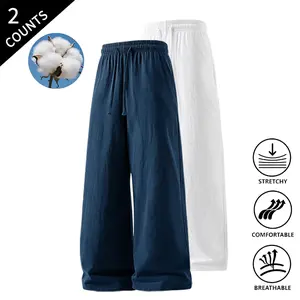 2-Pack Summer Vibes Men's Straight Leg Wide Leg Pants Elastic Drawstring Waist Loose Fit Stretchy Breathable Day To Day Casual Trousers