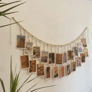 Nordic Style Hanging Photo Display Rack, Decorative Wooden Bead Picture Clips Set with 22 Clamps, Home Decor Accessory, Decoration, Room
