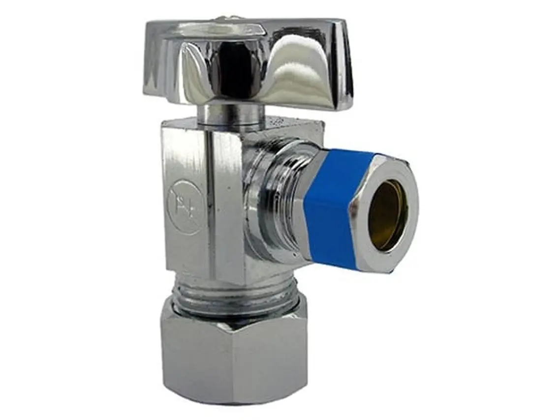 Larsen Supply 06-9211 Chrome Quarter Turn Angle Valve - Carded Pack, 0.63 O.D. Compression Inlet, 0.38 Compression Outlet in, 0.32 lbs, 1.3 x 2.75 x 4.75 in