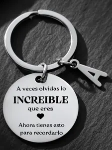 Spanish Inspirational Keychain, Engraved Stainless Steel Key Ring with Initial A, Motivational Gift for Her Him, Birthday Encouragement Gift