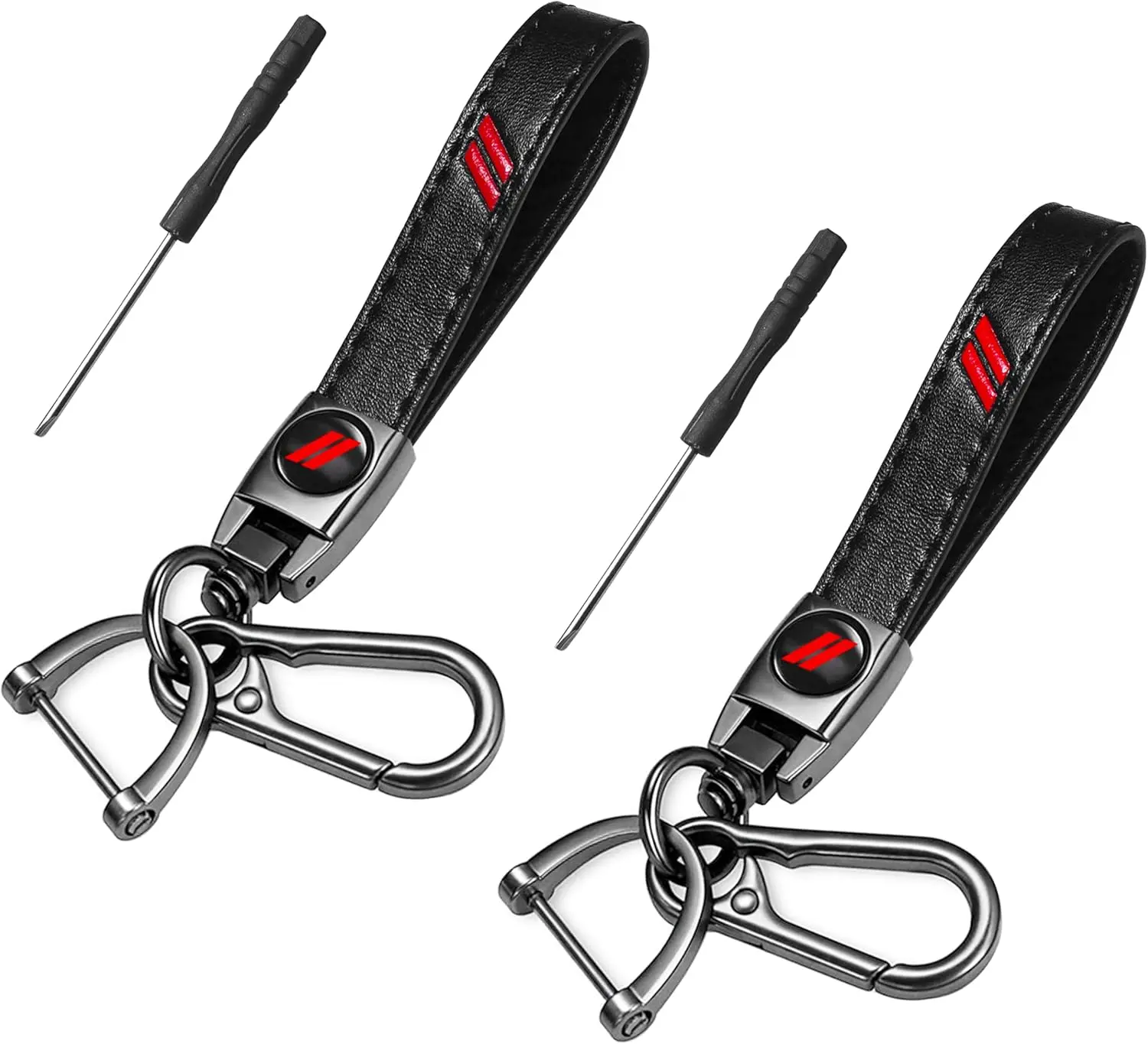 2PC Leather Keychain Keyring Set - 2-Piece Set Dodge Key Fob Holder for Challenger, Charger, Durango, Journey - Automotive Car Interior Accessories, Two Piece Set