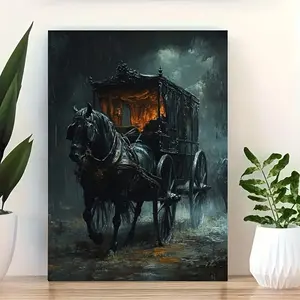 1pc Gothic Victorian Midnight Carriage Wall Art - Ready-to-Hang Dark Victorian Decor with Recycled   -Haunted Mansion, Gothic Living Room, Bedroom, Halloween Decoration - Victorian Gothic Home Decor Gift for Christmas, Mother's Day, Halloween - Vintage