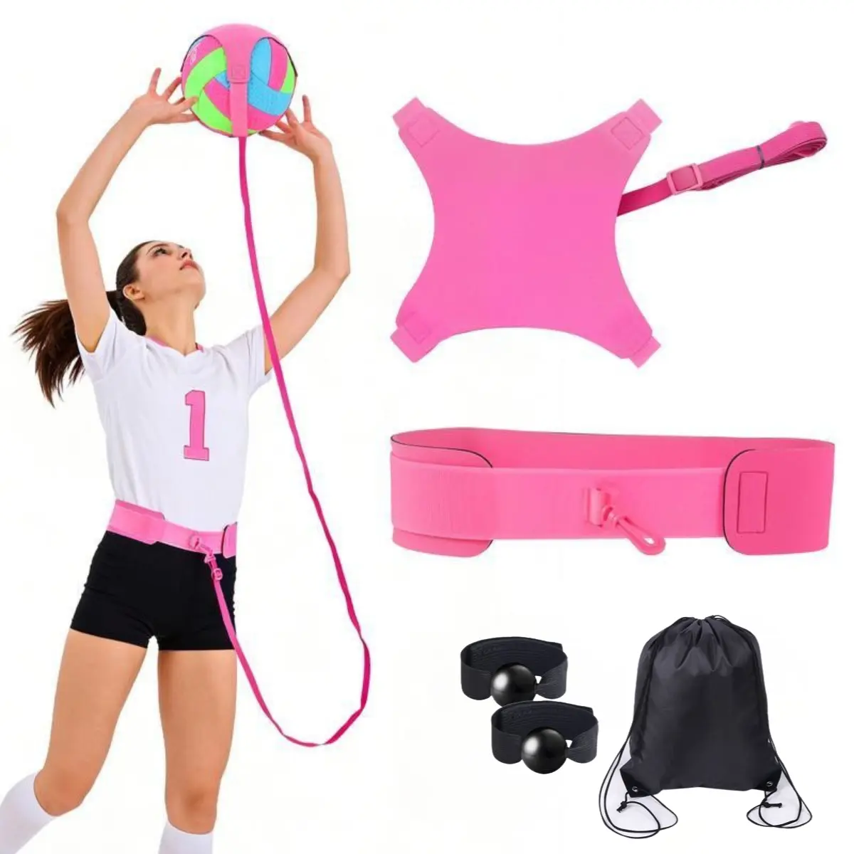 Volleyball Rebound Belt Trainer - Solo Practice Tool for Serving, Spiking & Defense with Elastic Rope.Perfect for Indoor & Beach Training.Sportsball Vests boll