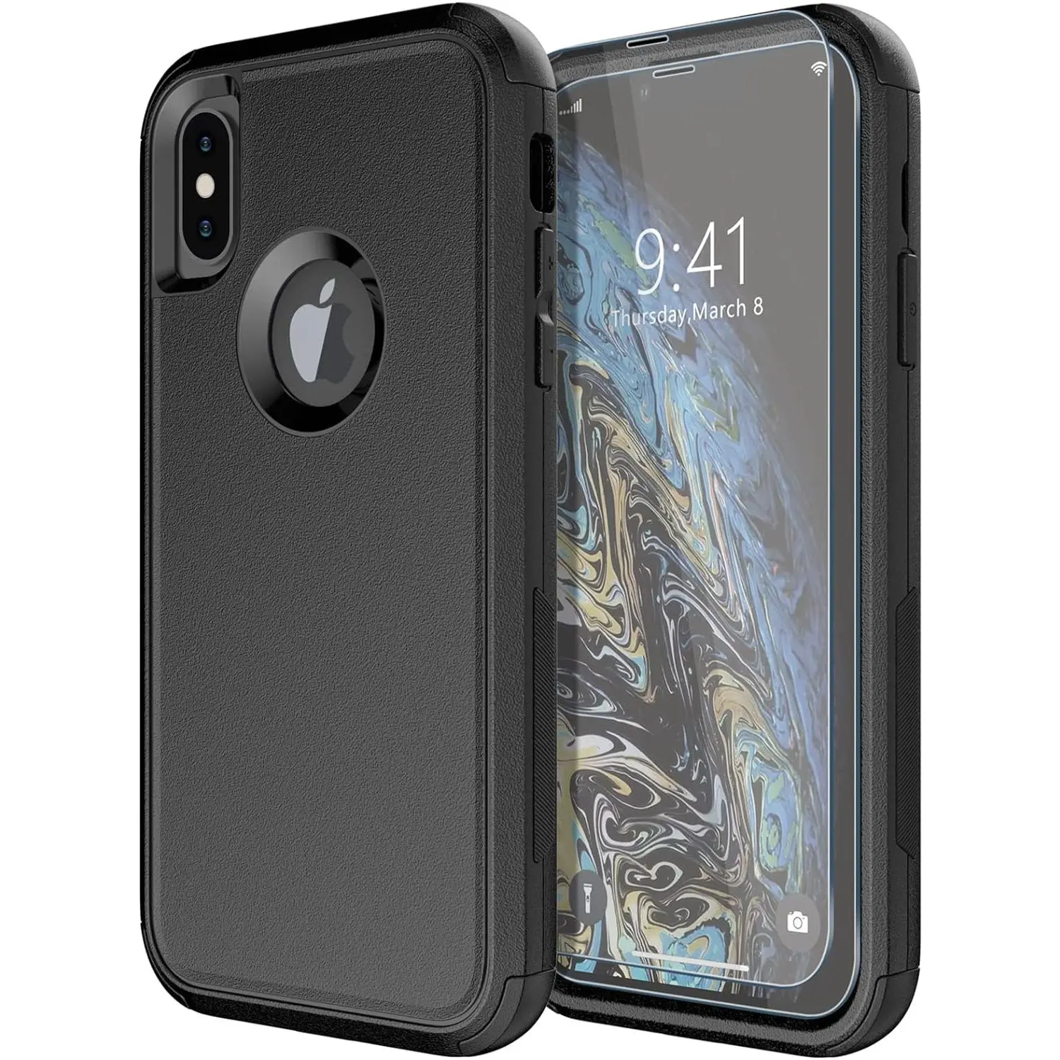 iPhone X Case/iPhone Xs Case [Shockproof] [Dropproof] [Tempered Glass Screen Protector ] Heavy Duty Protection Phone Case Cover for Apple iPhone X/XS (Black)