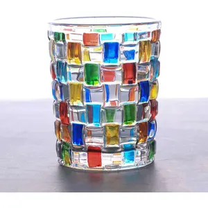 Colorful Drinking Glasses, Hand Painted Colored Water Glasses, Multicolor Water Glasse,Whiskey Wineglass Glasses,Tumbler Glasses (Weave)