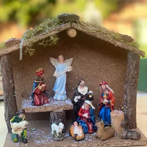 12-Piece Small Resin Christmas Nativity Figurine Set, Hand-Crafted Religious Manger Scene Statue with Holy Family, Festive Home Decoration & Gift
