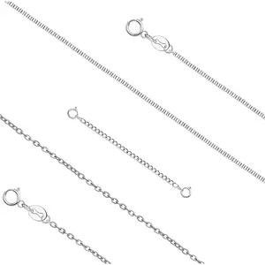FINREZIO  Stainless Steel Dainty Silver Chain Necklace for Women Men Box Chain Cable Chain 1.2mm 1.3mm Thin & Dainty & Sturdy Chain Necklace 16-24inch with Extension Chain Included