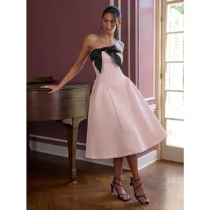 Cider Bowknot Flared Bandeau Midi Dress