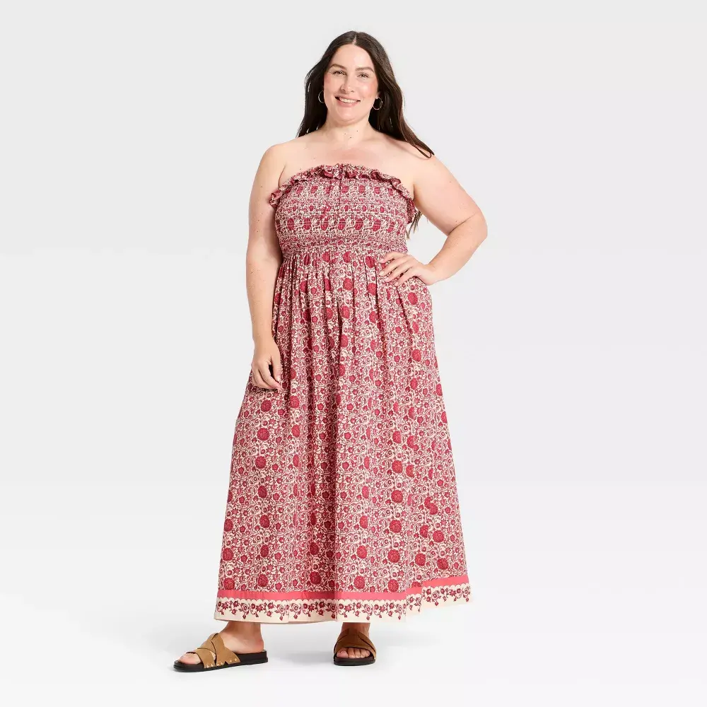 Women's Cotton Maxi Pullover Sundress - Universal Thread Pink Floral 3X