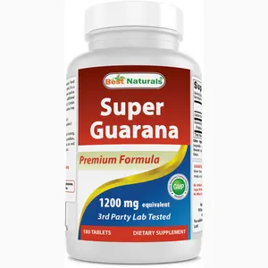 Best Naturals Super Guarana 1200 mg 180 Tablets Non-GMO Gluten-Free US Made GMP Compliant FDA Registered
