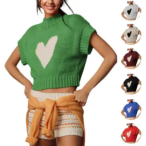 TAQCUX Womens Crew Neck Sweater Vest Short Sleeve Irregular Heart Knit Cropped Pullover Top Knitwear cardigans