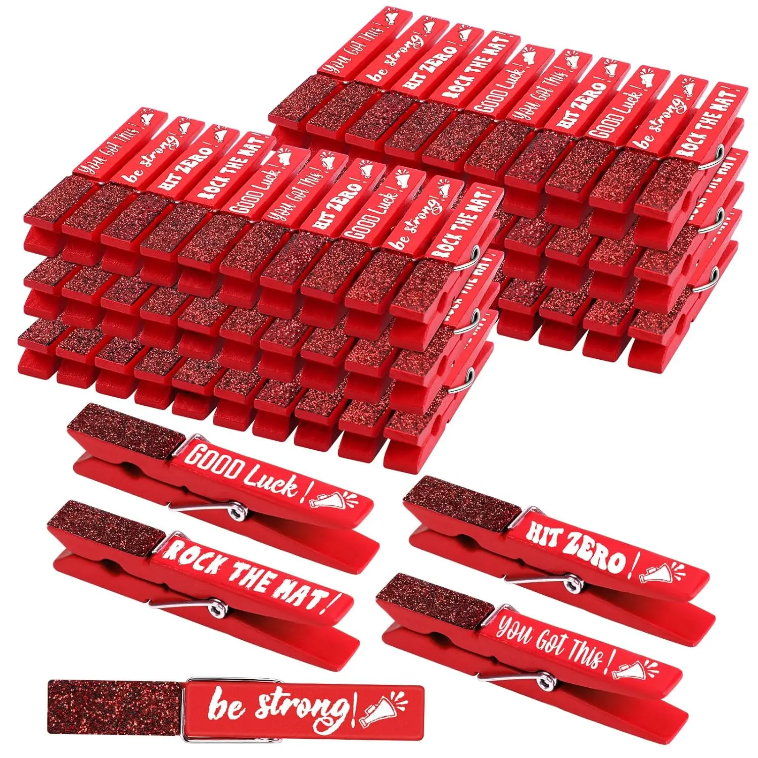 60 Pcs Spirit Clips Cheer Pins Cheerleader Gifts Clothes Pins For Backpacks Competition Glittered For Team Cheer Gifts Stuff Supplies Party Favors Accessories Bulk(Red,Shiny)