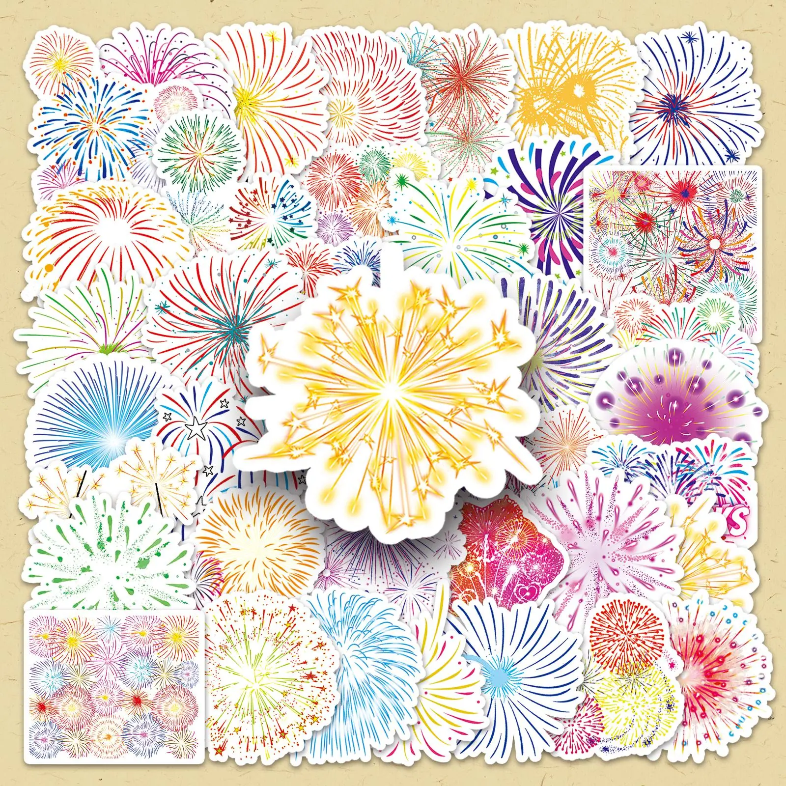 Firework Pattern Sticker, 100pcs/set Creative DIY Decorative Sticker, Scrapbooking & Stamping Supplies for Home School Office