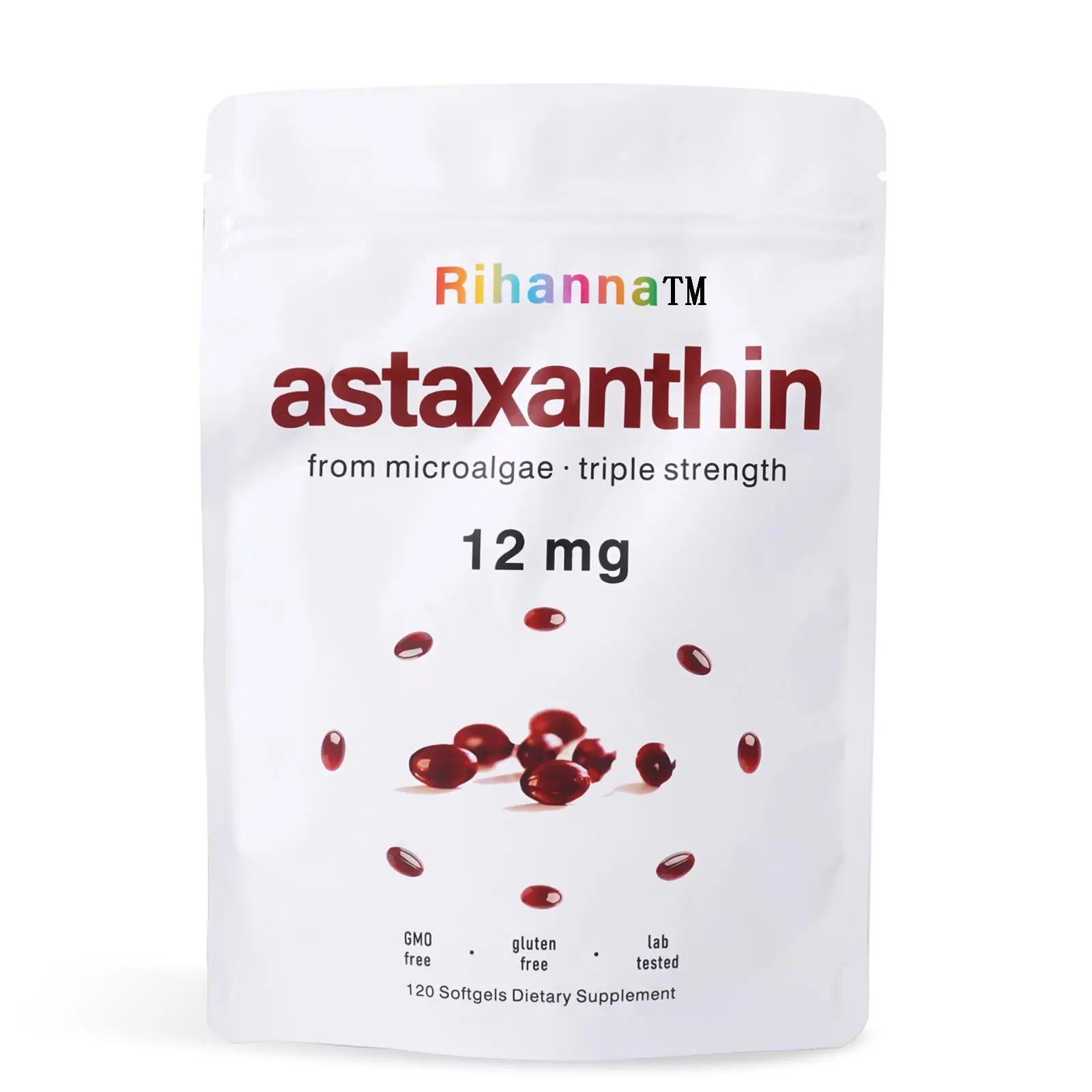 Astaxanthin 12 mg Softgels, Triple Strength from Microalgae, Vegan, Gluten Free, GMO Free, with MCT Oil, 120 Count