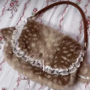 Cute Plush Deer Spot Pattern Handbag Ins Kawaii Commuter Bag Women's Faionable Versatile oulder Bag Autumn Winter New Arrival